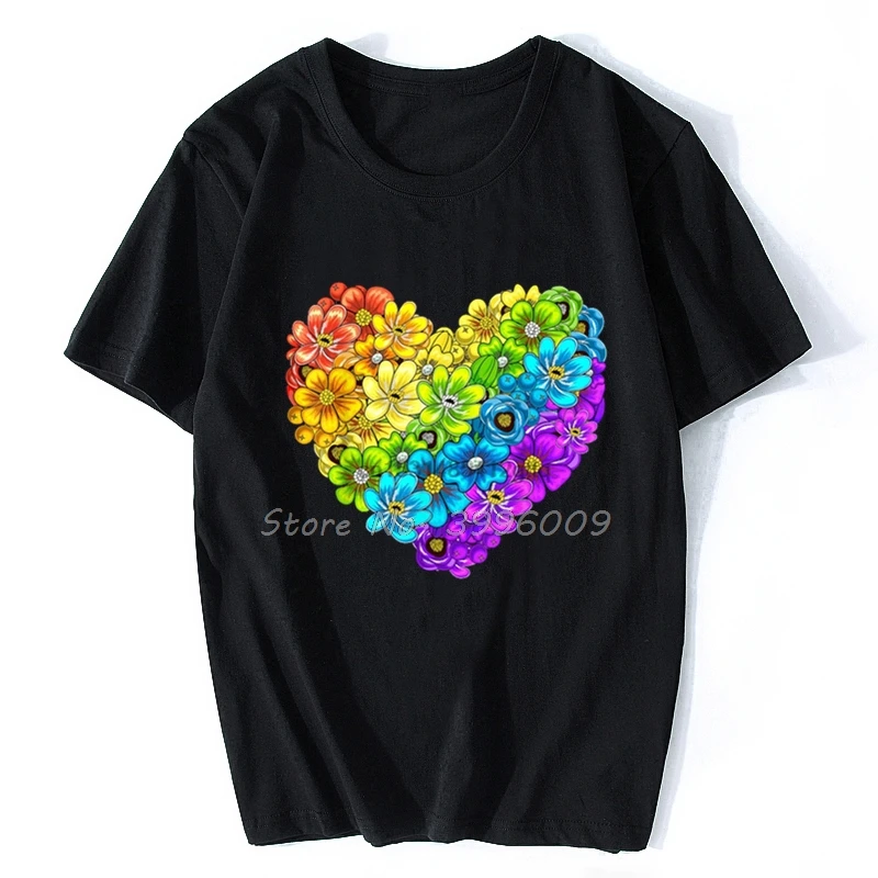 

Floral Heart LGBT Flag Gay Pride Parade Costume Gift Women T Shirt Men Cotton T Shirt Hip Hop Tees Tshirt Harajuku Streetwear