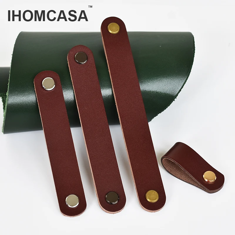 Коричневые кожаные ручки IHOMCASA европейская ретро мебель ящик шкаф дверная ручка