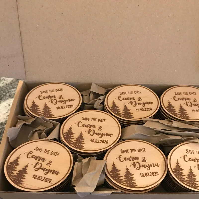 Personalized Save The Date Magnet Rustic Tree Magnets Wood Carved Heart Laser Engraved Card Cheap | Дом и сад