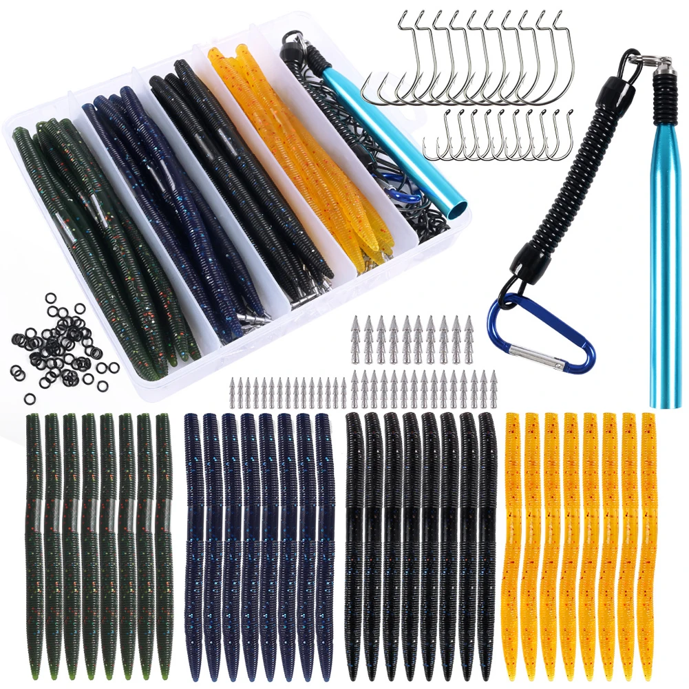 

133x Fishing Bait Lure Tackle Accessories Silicone Worms Soft Fishing Lures 14cm Artificial Swimbaits for Bass Tackle