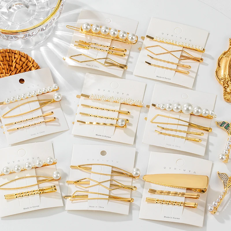 

1 Set Fashion Acrylic Pearl Hair Clips Pin for Women Handmade Geometric Barrettes Headwear Girls Sweet pins Accessories