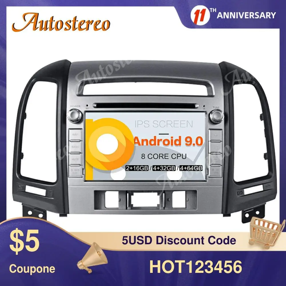 2Din Android 9 автомобильный DVD плеер Авто Радио магнитофон для Hyundai Santa Fe 2012 2015 GPS