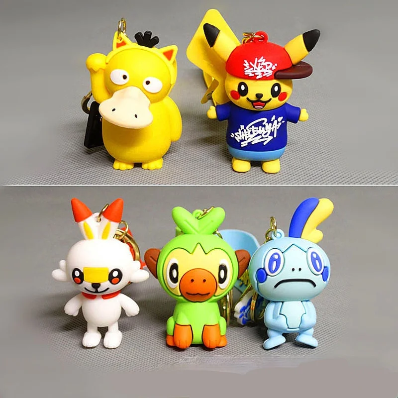 

POKEMON Pikachu Psyduck Silicone Doll Keychain Pendant Movie & TV Model Toys Key Pendant