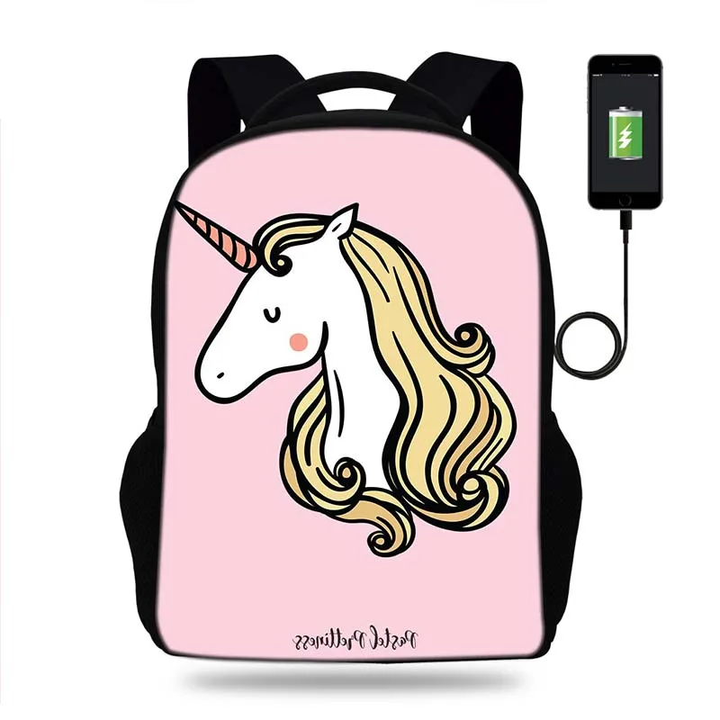 Рюкзак для девочек-подростков с USB-портом и принтом единорога | Багаж сумки