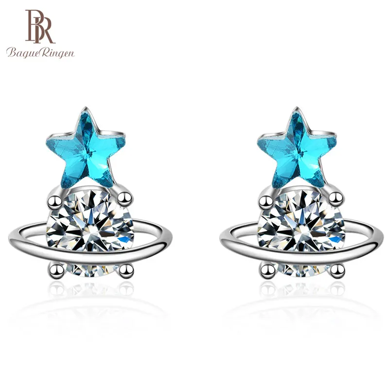 Bague Ringen серьги, ювелирные изделия с голубыми кристаллами океана, маленькая звезда, серьги с кисточками для женщин, 925 пробы серебряные ювелирные изделия, лучший подарок