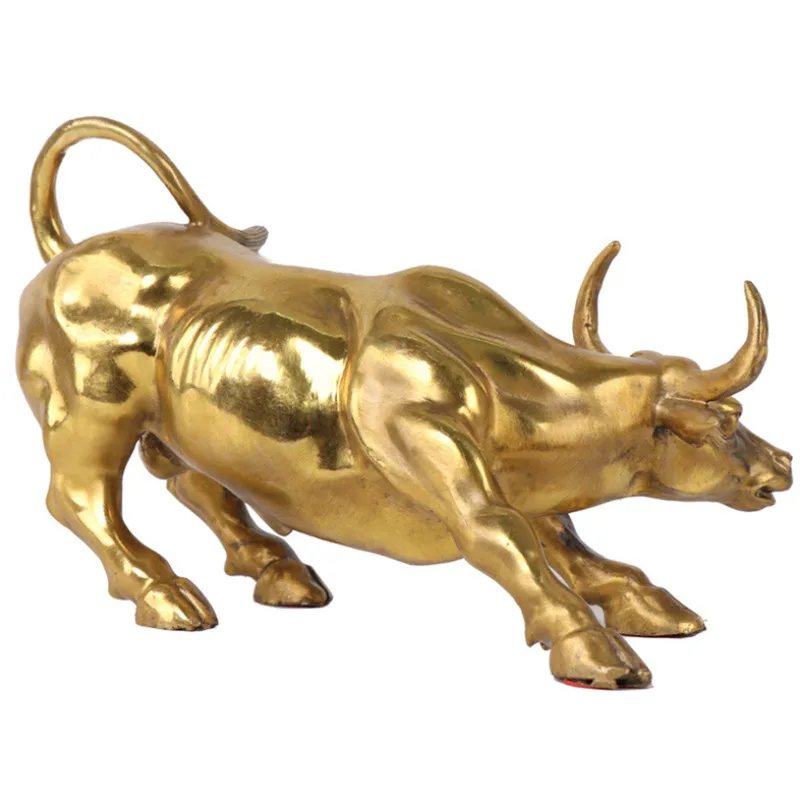 GOLD BRASS CHARGING STOCK MARKET BULL ORNAMENT ANIMAL FIGURINE WALL STREET OX STATUE FENG SHUI SCULPTURE HOME OFFICE DECOR | Дом и сад