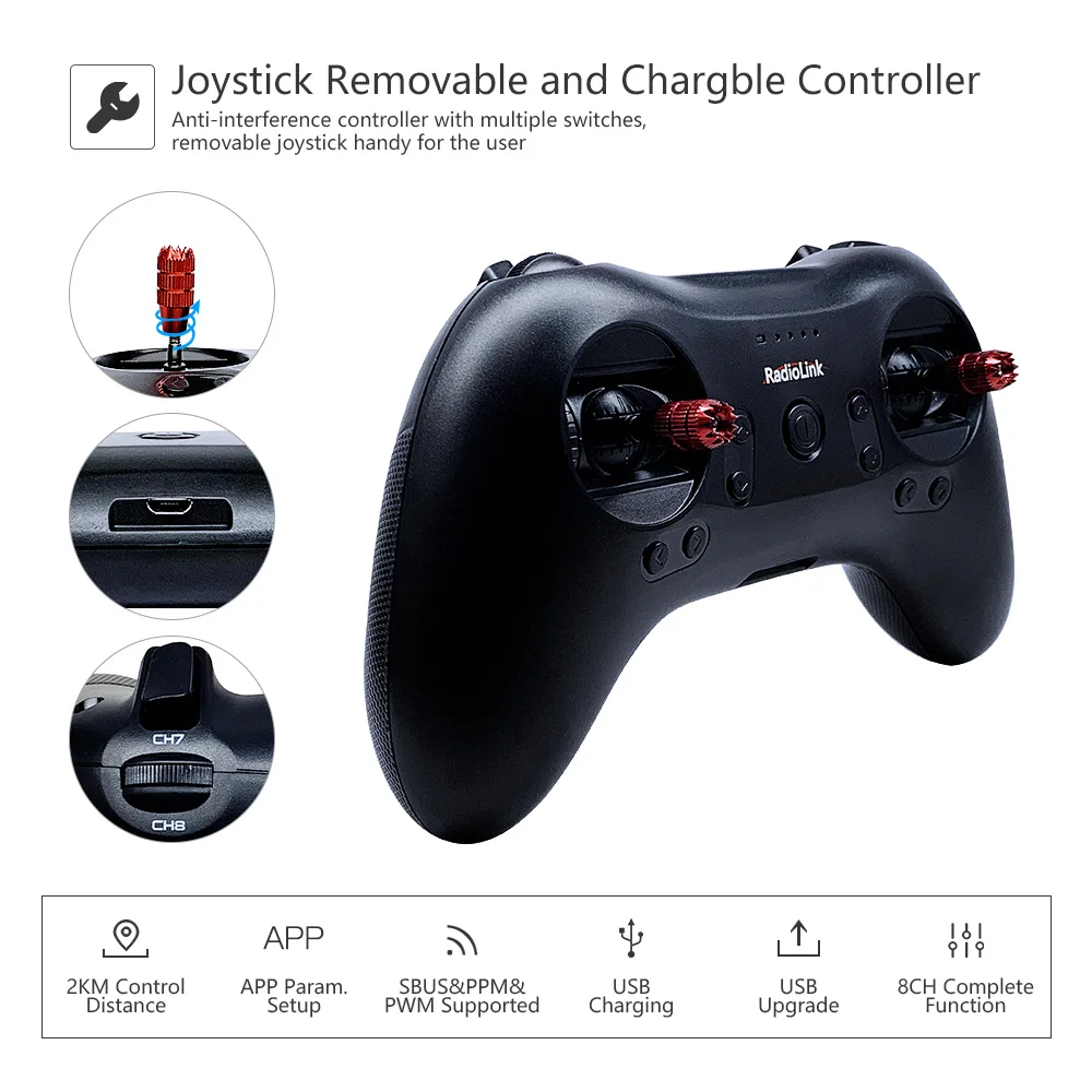 Radiolink T8S 8CH Mini RC Transmitter and R8FM Receiver 2.4G Radio Handle Gamepad Controller for Fixed Wing/Drone/Car/Boat | Игрушки и