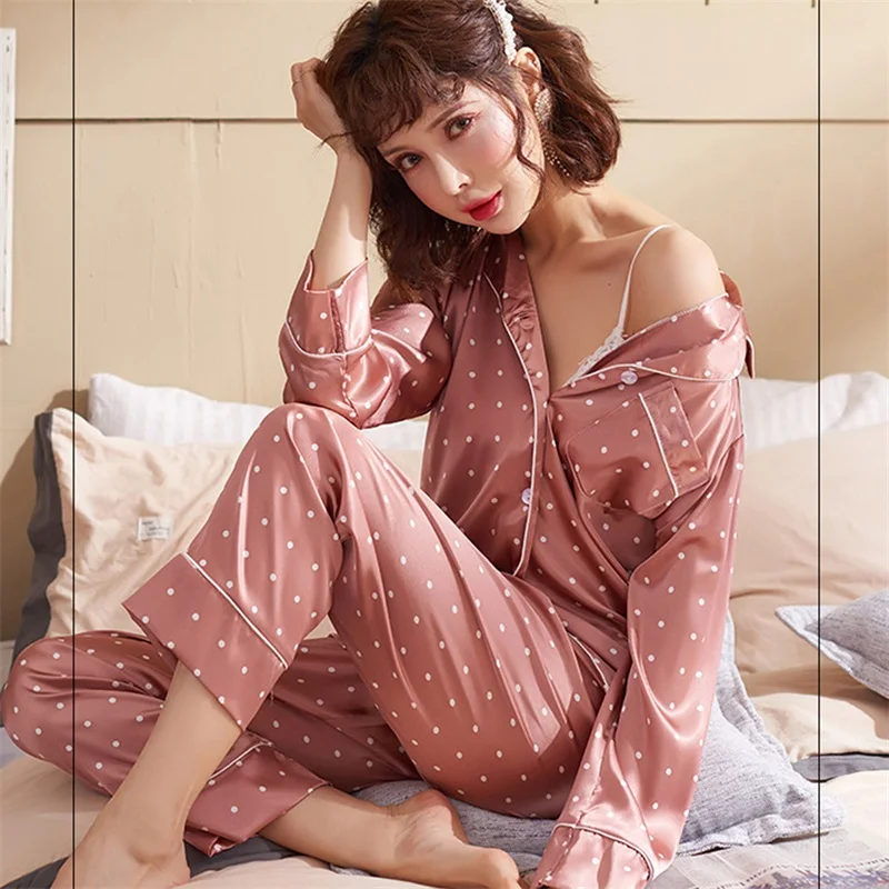 

Long Sleeve Pajamas Autumn Ice Silk Long Sleeve Trousers Suit Printing Fashion Pyjamas Set