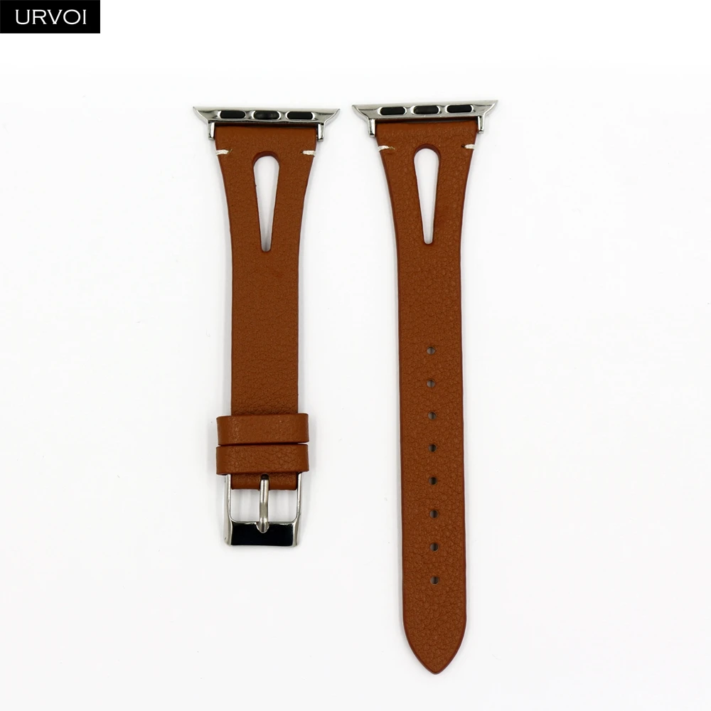 Brown S Кожаный ремешок URVOI для apple watch серии 4 3 2 1 ремешок для iwatch 40 мм 44 мм модель дизайн т отверстие кожа девушки запястье - Цвет ремешка: Brown S