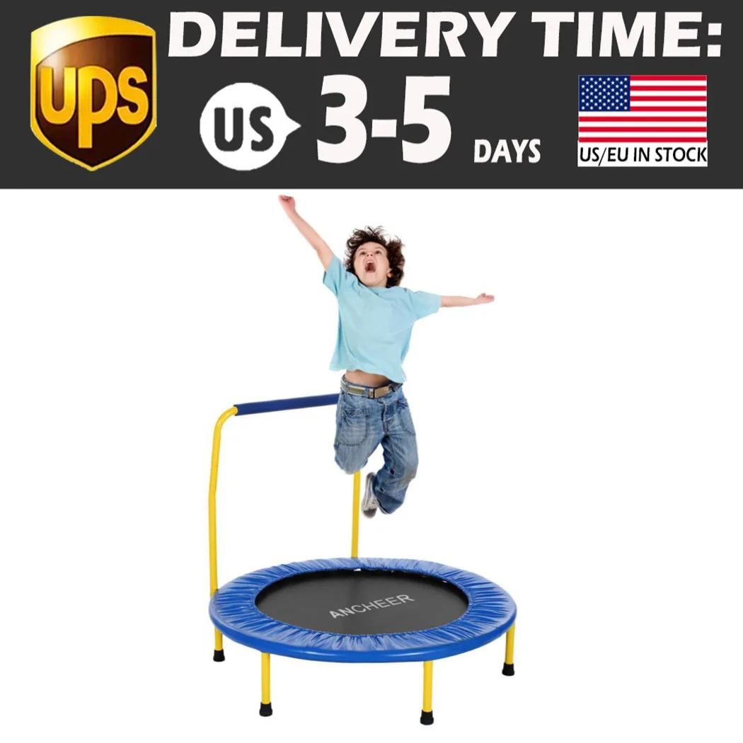 Children Kids Portable Foldable Durable Construction Safe Trampoline with Padded Frame Cover Handle