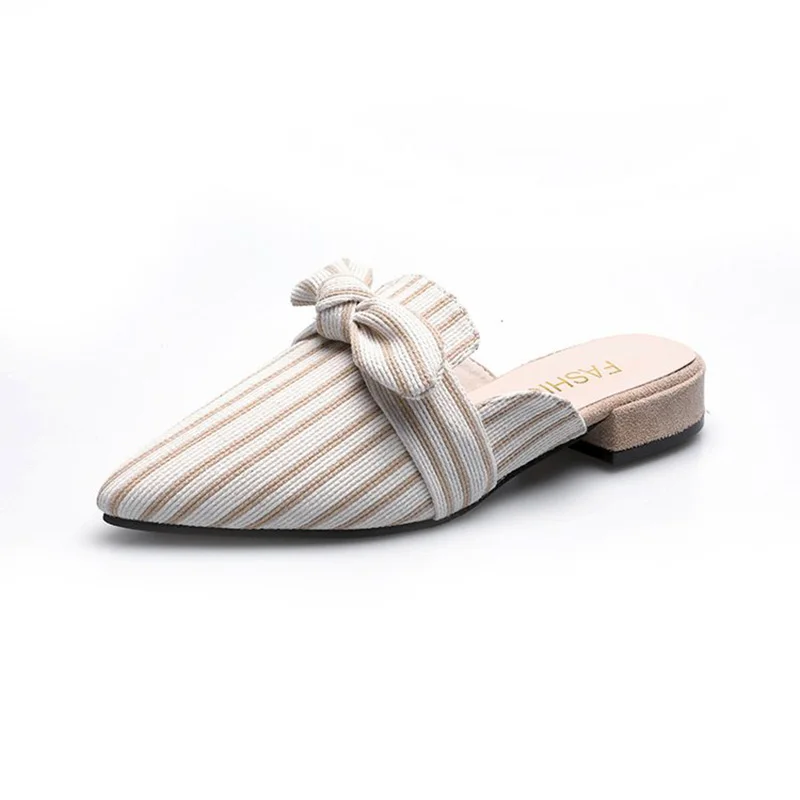 Милые Женские Повседневные тапочки с острым носком и узлом-бабочкой Модные