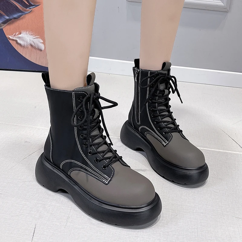 

Women's boots moccasins gray ankle boots motorcycle boots women autumn and winter women's shoes punk Botas Mujer spring 2021