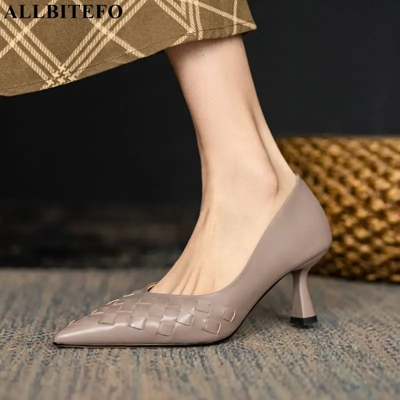 

Туфли-лодочки ALLBITEFO женские из мягкой натуральной кожи, заостренный носок, высокий каблук, модная пикантная обувь