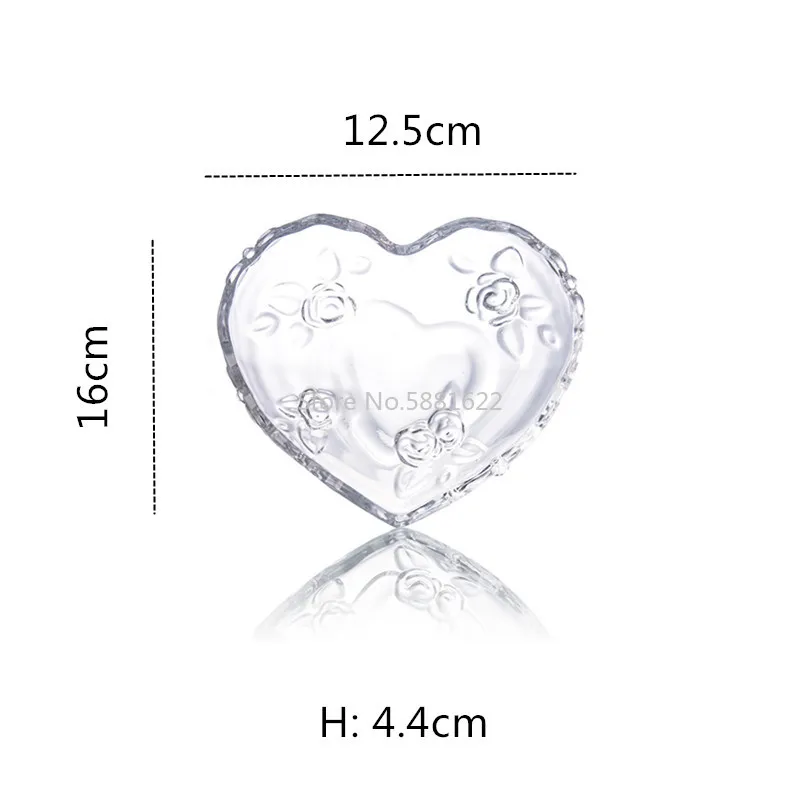Transparent Heart Shape Rose Glass Fruit Dish Tray Floral Engraving Nuts Salad Bowl Snack Dishes Plate Tableware for Lovers | Дом и сад
