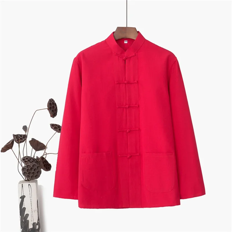 

Men Chinese Style Tang Suit Long Sleeve Shirts Traditional Clothing Qipao Tops Kung Fu Tai Chi Hanfu Coat Casual Blouse Cardigan
