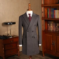 winter brown long trench mens jacket blazer smoking suits herringbone formal double breasted coat custom made gabardina hombre