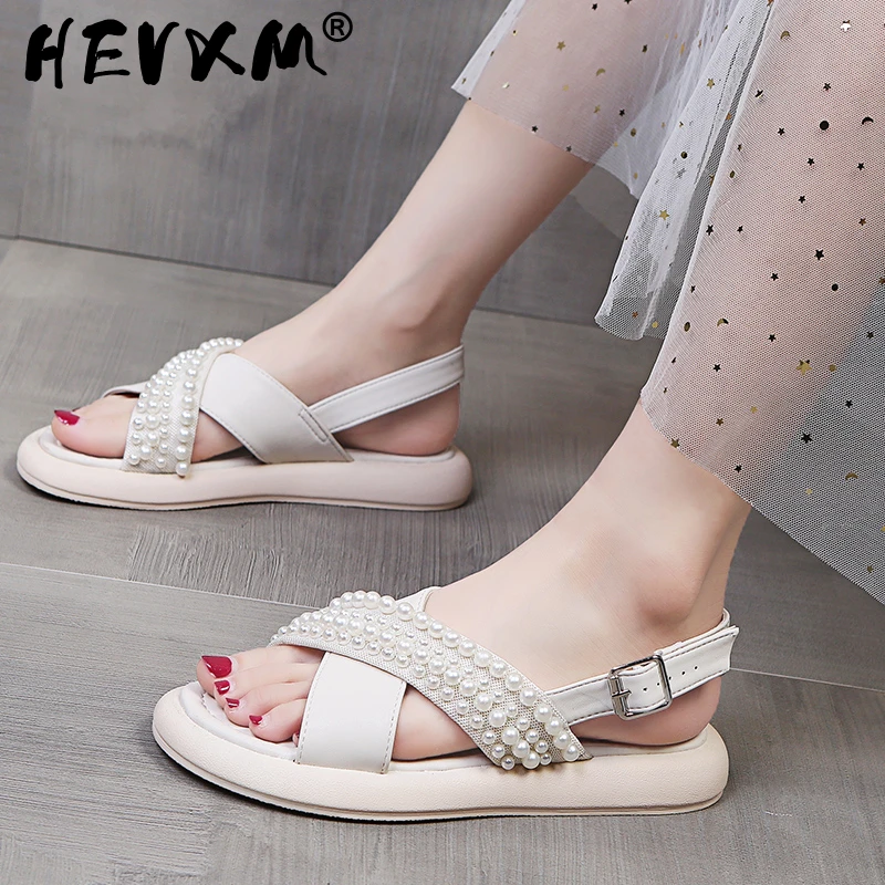 

2021 Новинка; Летние женские босоножки с ремешками крест-накрест с жемчугом туфли на платформе; На толстой подошве женские римские сандалии; П...