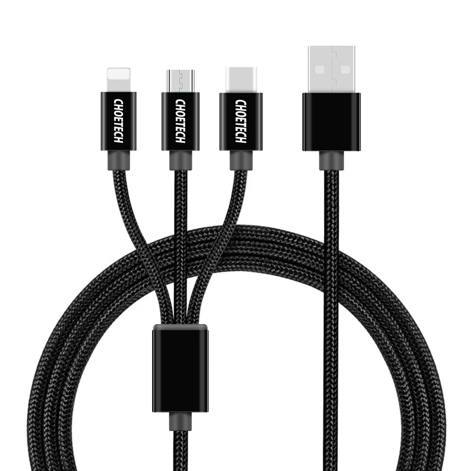 CHOETECH 3 в 1 USB кабель для iPhone X 8 7 Micro USB кабель для Xiaomi Redmi 6A 7A usb type-C кабель для Redmi Note 7 8 Pro Кабель