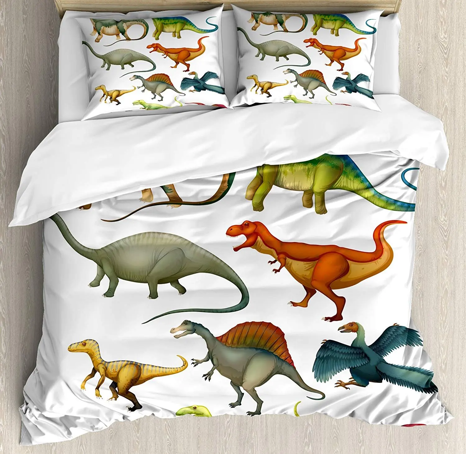 

Dinosaur Bedding Set Various Different Ancient Animals from Jurassic Period Cartoon Collection Mammals Duvet Cover Pillowcase