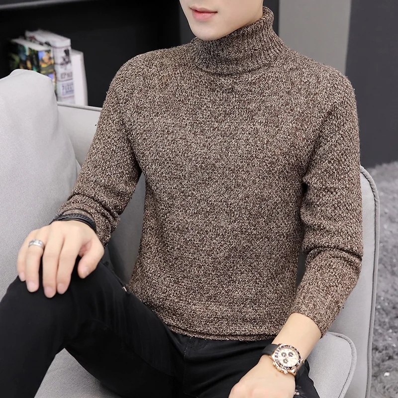 2019 мужской свитер с высоким воротом Осень зима однотонный Повседневный