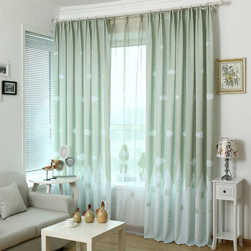 Розовые занавески с принцессой для гостиной синие/зеленые Мультяшные рисунком