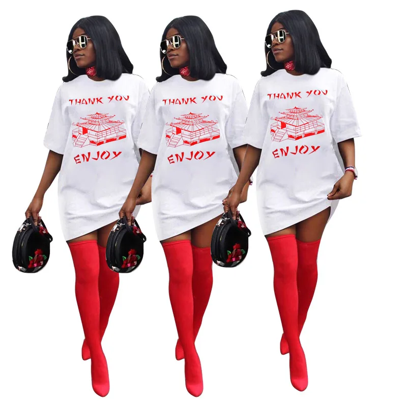 

Ladies Dress Large Size Castle Pattern Printing White Summer New Unique Design Loose Casual Outdoor Street Vestidos