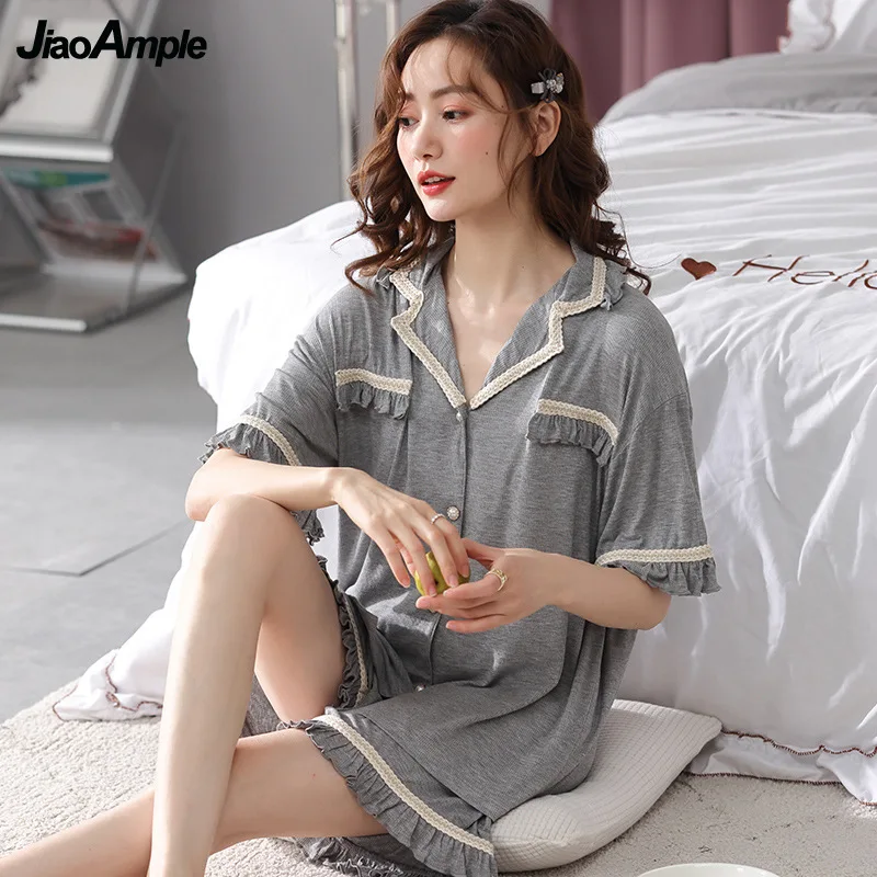 Pajamas Women Summer Short-Sleeved Shorts Modal Pijamas Two-Piece Women's Thin Sexy Sleepwear Set Female Nightwear Home Clohing
