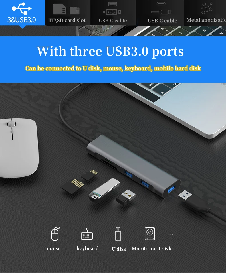 Многофункциональная Тип-C интерфейс концентратор HDMI USB3.0 SD карты памяти для Apple huawei Mac Book Xiaomi Тетрадь Коврики 10 Pro samsung S8 9