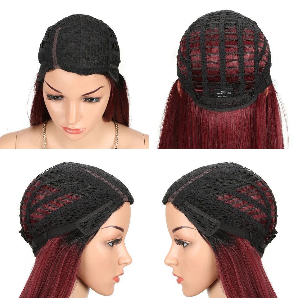 

Magic 24Inches Side Part Long Straight Wig Nature Wave Ombre Black Red Cosplay Wig Synthetic Lace Front Wig For Women