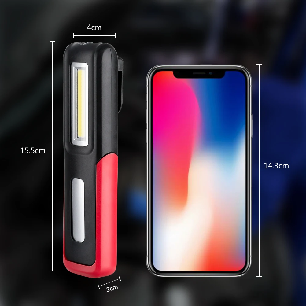 Светодиодный фонарик с функцией зарядки через USB, рабочим светом COB, магнитным крючком и возможностью использования в кемпинге, для ремонта автомобилей и на открытом воздухе.