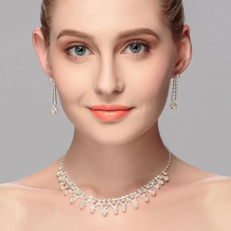

Fashion bride jewelry set crystal jewelry pearl necklace and Earring Jewelry Accessories women's wedding party jewelry