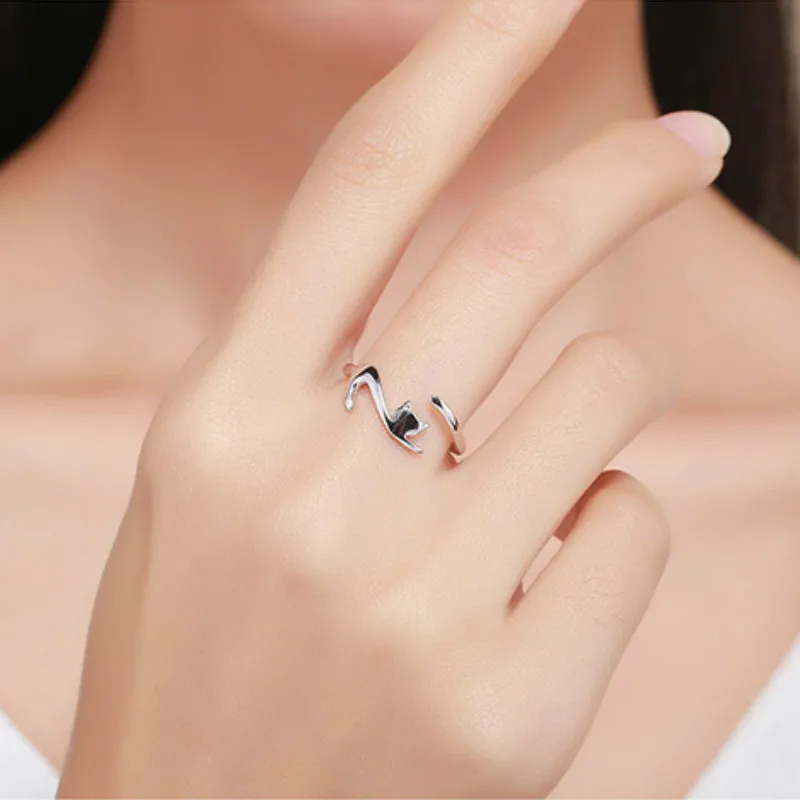 

Women Cat Pattern Silver Rings 925 Sterling Silver Resizable Rings S925 Animal Pattern Be Engaged Birthday Gift Ladies Rings