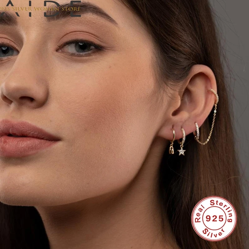 

AIDE Key Lock Earrings For Women 925 Sterling Silver Earrings Dangle Piercing Jewelry Ear Cuffs Pendientes #8.6
