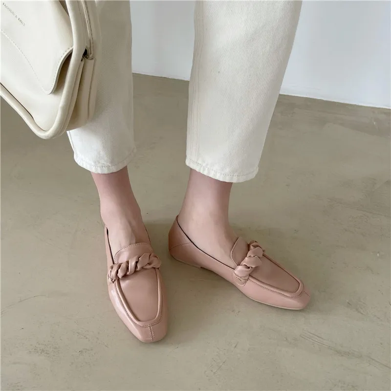 

Women Shoes Solid Black Pu Shallow Flats Loafers 2021 Autumn New Square Toe Vintage Rubber Oxfords Flat Femalel Weave Shoes