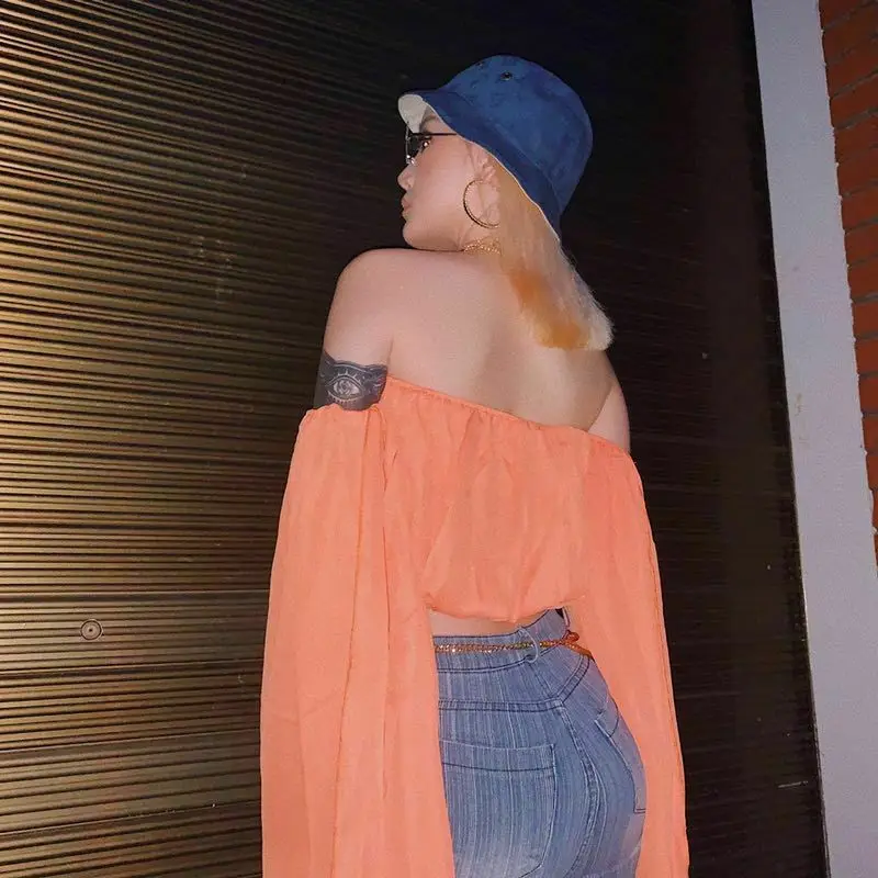 Неоновый зеленый с открытыми плечами длинные Сплит блестящие пикантные рукава