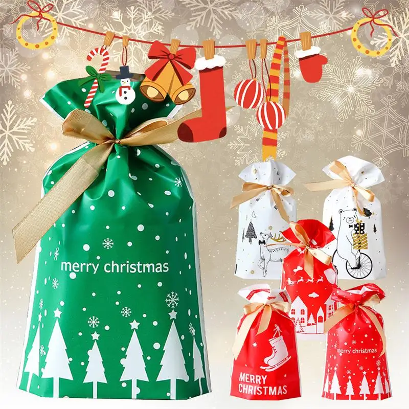 Рождественские подарочные сумки на шнурке Подарочные вечерние для хранения