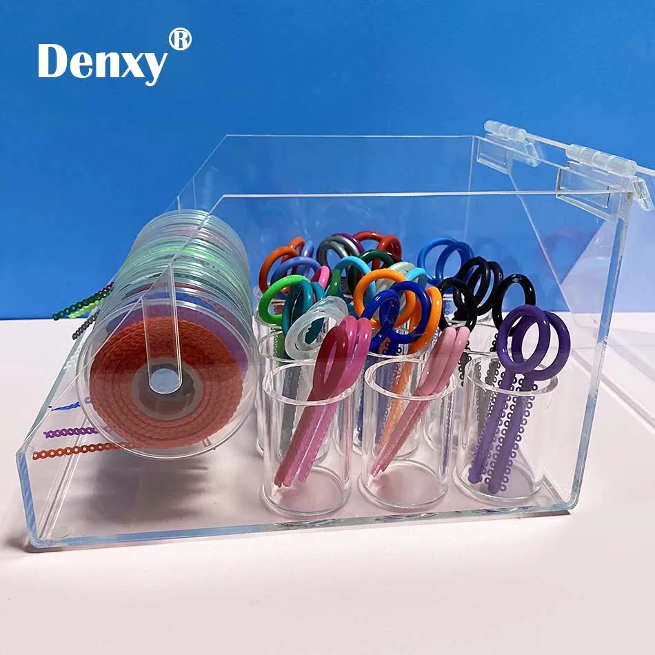 Denxy 1pc Dental Orthodontic ligature tie Acrylic Dispenser Elastic chain Placing Box Power Chain O RING Orthodontic Bracket