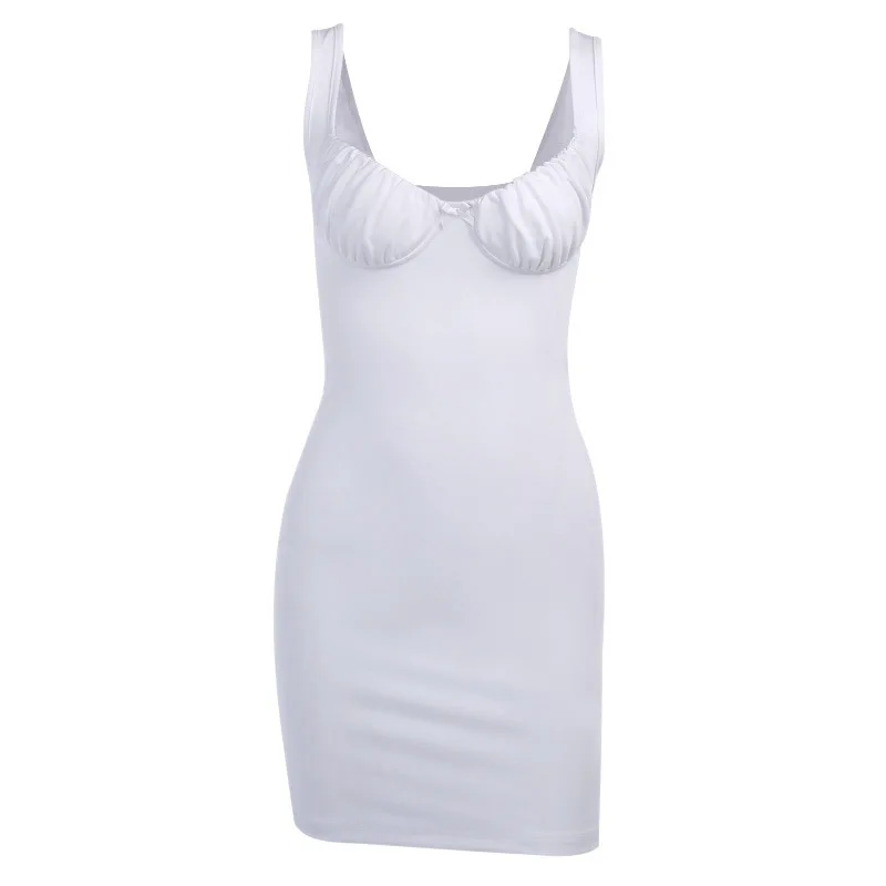 

2021 New Women Summer Strapless Dress Elegant Casual Wear White Backless Skirt Tank Top Hollow Out Bodycon Party Dress Camis