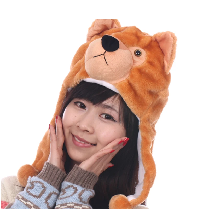 Женская Зимняя Теплая Шапка-бини с рисунком енота акулы волка | Аксессуары для