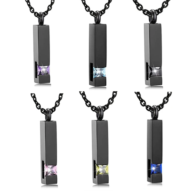 

Stainless Steel Crystal Cremation Urn Jewelry Cube Memorial Ashes Necklace Pendant Keepsake Black Birthstone Series Dropshipping