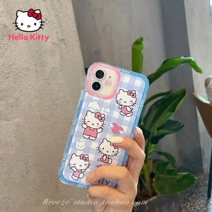 Hello Kitty Plaid Cartoon Phone Case for iPhone12 12Pro 12Promax 11 Pro 11Promax Mini X XS MAX XR 7 8 Plus Soft Case
