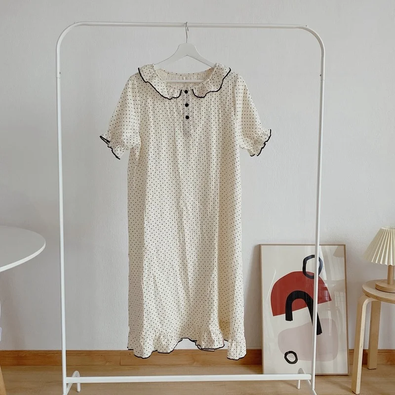 

Harajpee Sweet Pajama Dress Japanese Doll Collar Short-sleeved Home Wear 2021 Summer New Loose Comfortable Nightdress Kawaii