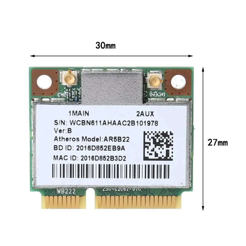 

AR9462 AR5B22 WB222 Половина мини PCIe 300 Мбит/с Bluetooth4.0 WLAN Wi-Fi адаптер беспроводной карты для ПК компьютера ноутбука комплект аксессуаров