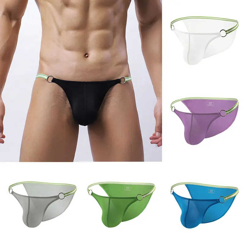 

Solid Color Ice Silk Hollow Men's Underwear Sexy Nylon Iron Ring Men's Briefs Breathable Comfortable Popular Low Waist Pants