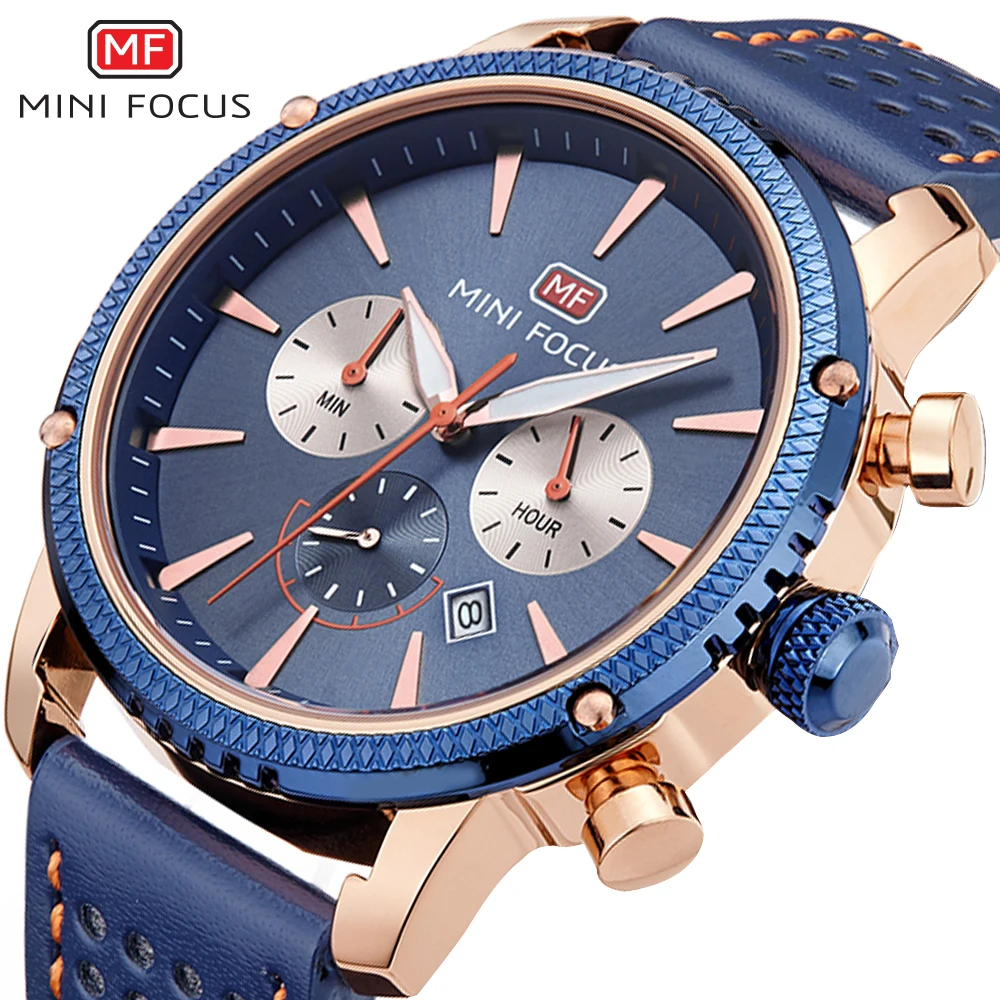 

MINI FOCUS Top Luxury Brand Men's Quartz Watch Waterproof Sport Wristwatch Mens Casual Fashion Leather Strap Military Watch