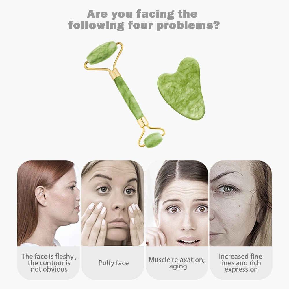 Массажер гуаша для лица натуральный нефритовый роликовый скребок ухода за кожей