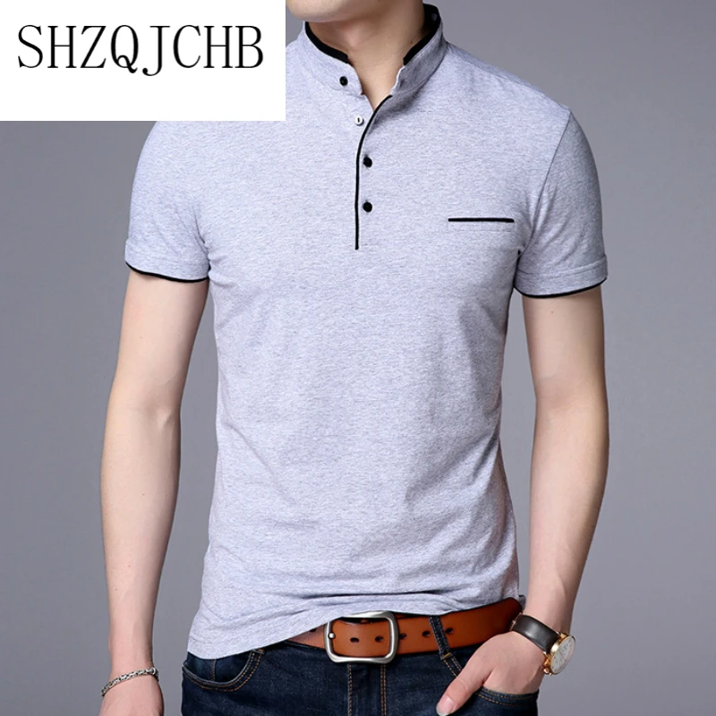 

Polo Men's Shirt Short Sleeve Solid Color Polo Shirt Men's Fashion Standing Collar Masculina Casual Cotton Top Plus Size M-4XL