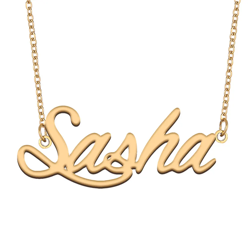 Sasha Name Necklace for Women Stainless Steel Jewelry Gold Plated Nameplate Pendant Femme Mother Girlfriend Gift