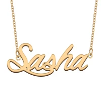 sasha name necklace for women stainless steel jewelry gold plated nameplate pendant femme mother girlfriend gift