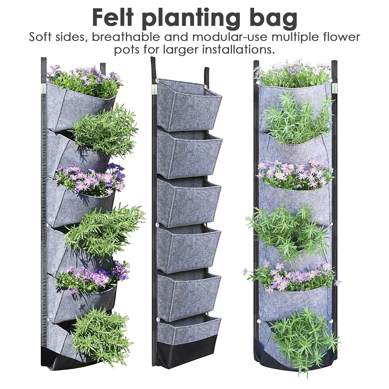 

107X 30cm 6 Pocket Green Vertical Garden Planter Wall-mounted Planting Flower Grow Bag Vegetable Fruit Home Garden Supplies